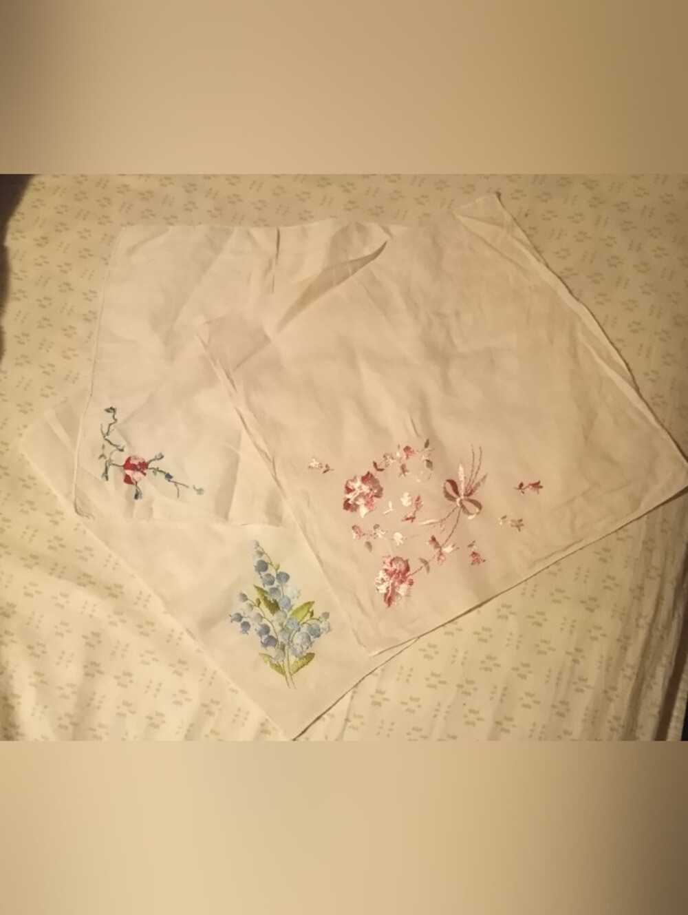 Lot of 3 Vintage Embroidered Handkerchiefs Floral Cottagecore As Is Craft Hanky